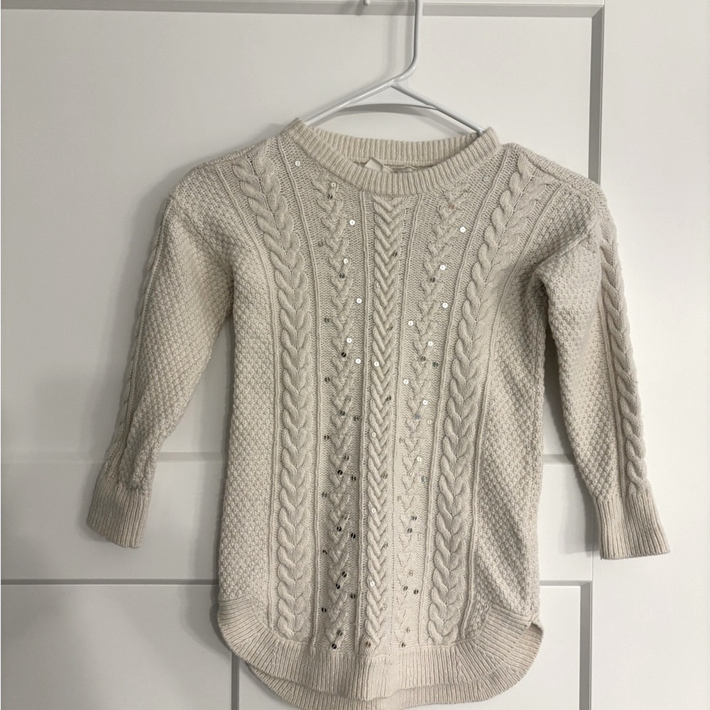 GAP KIDS SWEATER CHUNKY LIGHT GIRL SIZE 4-5 CABLE DESIGN WITH SEQUINS ON FRONT